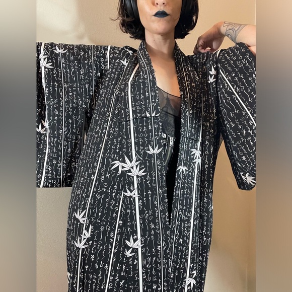 The matrix cyber code kanji Japanese kimono true vintage bamboo shoots Y2K cyber - Picture 7 of 8